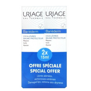 Uriage, Balsamo labbra Bariederm, 2 x 15 ml