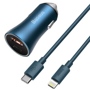 Baseus Golden Contactor Pro schnelles Autoladegerät USB Typ C / USB 40 W Power Delivery 3.0 Quick Charge 4+ SCP FCP AFC + USB Typ C - Lightning blaues Kabel (TZCCJD-03) Baseus Golden Contactor Pro schnelles Autoladegerät USB Typ C / USB 40 W Power Delivery 3.0 Quick Charge 4+ SCP FCP AFC + USB Typ C - Lightning blaues Kabel (TZCCJD-03)