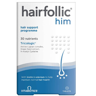 Vitabiotics Hairfollic Him para mantener un cabello sano, 30 comprimidos