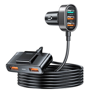 Joyroom snelle autolader met 45W 5xUSB-A verlengkabel zwart (JR-CL03 Pro)