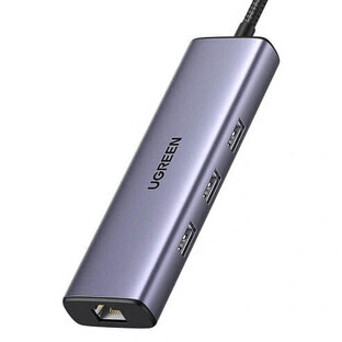 HUB Ugreen CM512 15598 6in1 USB-C - 3x USB-A 3.0 / HDMI / RJ45 / USB-C PD - gray