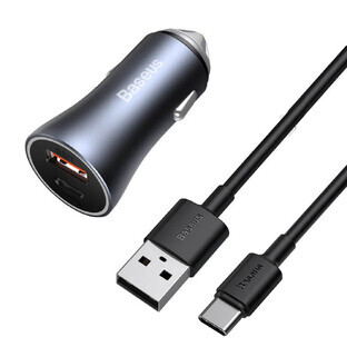 Baseus Golden Contactor Pro cargador de coche USB-C / USB-A 40W PD QC 4+ SCP FCP AFC + cable - gris Baseus Golden Contactor Pro cargador de coche USB-C / USB-A 40W PD QC 4+ SCP FCP AFC + cable - gris