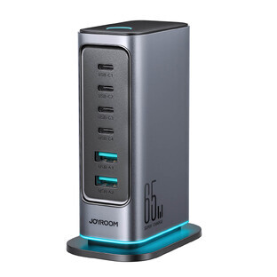 Joyroom JR-TCM02 multi-port GaN 65W EU 4x USB-C 2x USB-A charger - dark grey