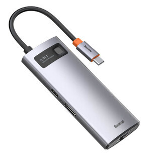HUB Baseus Metal Gleam 6in1 USB-C - USB-C PD 100W 1x HDMI 4K 30Hz 3x USB-A 3.2 1x RJ45 - grau HUB Baseus Metal Gleam 6in1 USB-C - USB-C PD 100W 1x HDMI 4K 30Hz 3x USB-A 3.2 1x RJ45 - grau