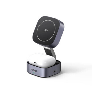 Ugreen W702 inductive 3-in-1 charger with MagSafe / Qi2 and USB-C port for phone / headphones - black Ugreen W702 inductive 3-in-1 charger with MagSafe / Qi2 and USB-C port for phone / headphones - black