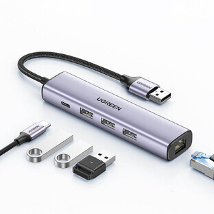 Ugreen Adattatore multifunzionale HUB USB 3.0 - 3 x USB / Ethernet RJ-45 / USB Tipo C PD grigio (CM475)