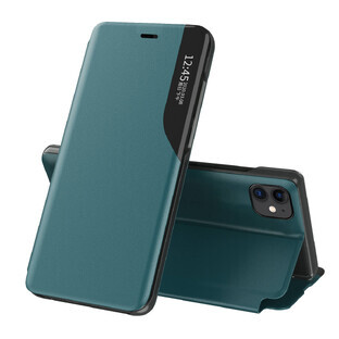 Eco Leather View Case elegante Tasche mit Flip Cover und Standfunktion iPhone 13 Pro grün