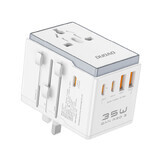 Dudao A35Pro 35W Adaptateur de voyage EU / UK / AUS / US / JP 3x USB-C 2x USB-A - blanc
