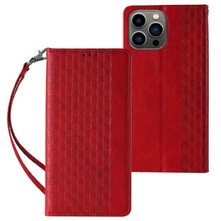 Hoesje met magneetband voor iPhone 13 Pro Max + mini sleutelkoord hanger rood