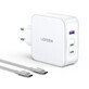 GaN Ugreen Nexode CD289 USB-A/2xUSB-C 140W mains charger + USB-C - USB-C 1.5m cable - white