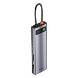 Baseus Metal Gleam HUB 11in1 multifonctionnel USB Type C - 3x USB 3.2 Gen 1 5Gbps / USB Type C PD 100W / mini jack 3,5 mm AUX / VGA Full HD 60Hz / 2x HDMI 4K 30Hz / lecteur de cartes TF et SD / RJ45 1Gbps gris (CAHUB-CT0G)