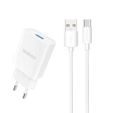 Dudao A4EU USB-A 2.1A încărcător de rețea - alb + cablu USB-A - USB-C