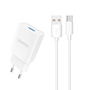 Dudao A4EU USB-A 2.1A network charger - white + USB-A - USB-C cable