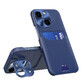 Leren Stand Case voor iPhone 14 Plus kaart portemonnee hoesje met standaard blauw