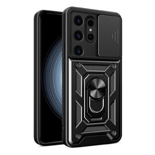 Hybrid Armor Camshield hoesje voor Samsung Galaxy S24 Ultra gepantserd met cameradeksel - zwart Hybrid Armor Camshield hoesje voor Samsung Galaxy S24 Ultra gepantserd met cameradeksel - zwart