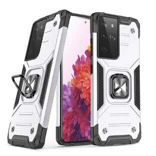 Wozinsky Ring Armor gepantserde hybride hoes + magnetische houder Samsung Galaxy S22 Ultra zilver