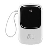 Baseus Qpow Digital Display powerbank avec charge rapide 20000mAh 20W QC/PD/SCP/FCP avec câble Lightning intégré blanc