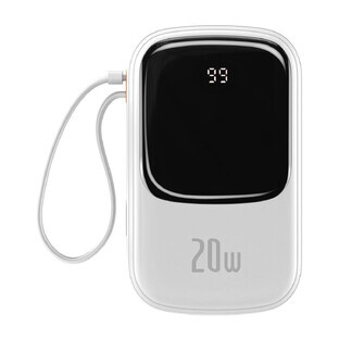 Baseus Qpow Digital Display powerbank con carga rápida 20000mAh 20W QC/PD/SCP/FCP con cable Lightning integrado blanco