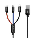 Baseus Three Primary Colors 3in1 USB-A - micro USB / Lightning / USB-C 3.5A cablu 0.3 m - negru
