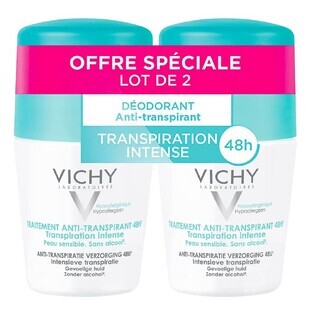 Vichy Desodorante Roll-on Antitranspirante 48h Transpiración intensiva Pieles sensibles 2x50ml