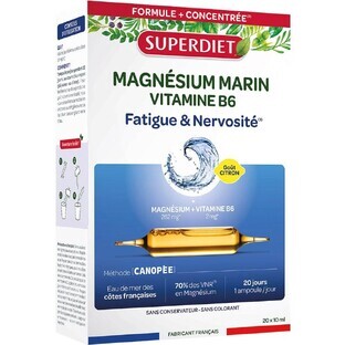 Superdiet Marine Magnesium Vitamines B6 Vermoeidheid en nervositeit 20x10ml ampullen