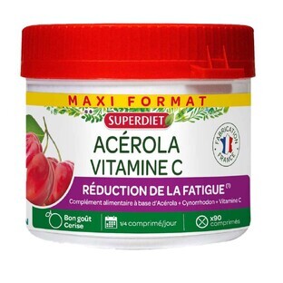 Superdiet Maxi Pot Acérola Vitamine C Réduction De La Fatigue 90 Comprimés