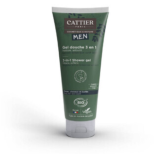 Cattier Men's Organic Shower Gel 3 in 1 Body, Hair and Beard 200 ml