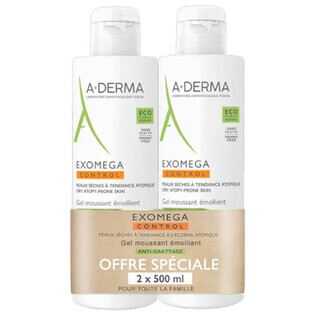 A-Derma Exomega Control Gel de curățare emolient Peaux A Tendance Atopique 2x500ml