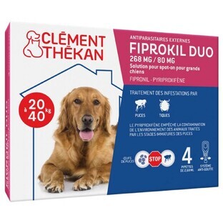 Clement-Thekan Fiprokil FIprokil Duo Flea and Tick Control for Dog 20-40kg 4 Pipettes Chien 10-20kg 2.68ml x4 pipettes
