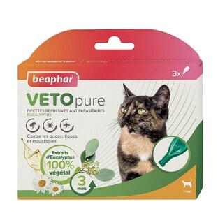 Beaphar Veto Pure Pipettes Répulsives Antiparasitaires Chat Eucalyptus 3x1ml