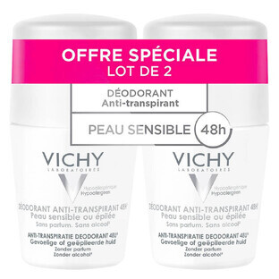 Vichy Deodorant Roll-on Antiperspirant 48h Sensitive or Depilated Skin 2x50ml