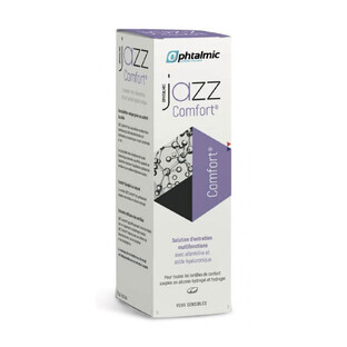 Ophtalmic Comfort Jazz Soluzione di manutenzione multifunzionale per lenti a contatto morbide Occhi sensibili 360 ml