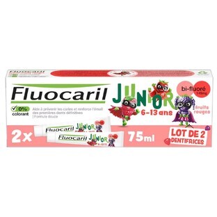 Fluocaril Dentifrice Junior Fruits Rouges Bi-Fluoré 6-13 ans 2x75ml