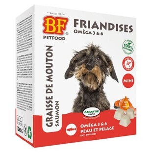 Biofood Friandises Oméga 3 et 6 Bonbon Chien Peaux et Pelages Graisse de Mouton Saumon 80 Pièces
