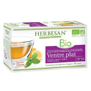 Herbesan Organic Coriander Infusion for Flat Belly Lemon Flavor 20 sachets