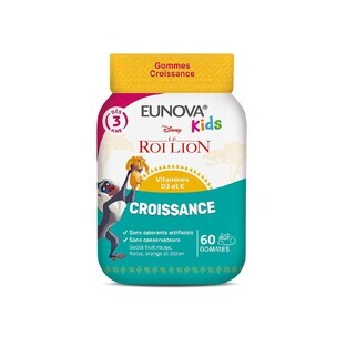 Eunova Kids Gommes Croissance Le Roi Lion Goûts Fruits Rouge, Fraise, Orange Et Citron 60 gummies