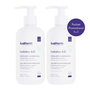 Package Washing Gel emollient Ivahidra+ A.D, 2x250 ml, Ivatherm