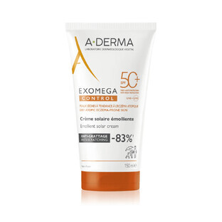 Crema solare protettiva SPF50+ per pelli secche e sensibili Exomega Control, 150 ml, A-derma
