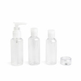 Distribuitor de lichide pentru călătorie 4 în 1 IDC Institute Travel Transparent Set 4 Piese