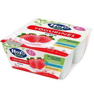 Aardbeienyoghurt, +6maanden, 4x100g, Hero Baby