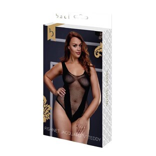 Fischnetz Jacquard V Teddy Queen Größe Baci Lingerie BW3134-BLKQS Schwarz XL Queen