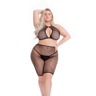 Ensemble de sous-vêtements rose rouge à lèvres noir (XL)