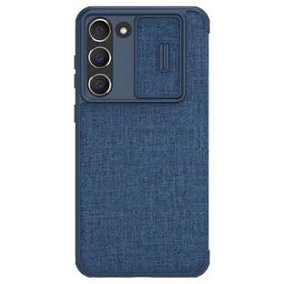 Nillkin Qin Cloth Pro Fall Samsung Galaxy S23+ Fall mit Flip Cover Kamera Abdeckung blau