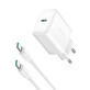 Joyroom JR-TCF24 USB-C PD 30W QC SFC netvoeding oplader - wit + USB-C kabel 1m