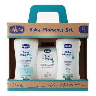 Chicco Baby Moments set lotion de bain, 200 ml + shampooing, 200 ml + eau de toilette, 100 ml