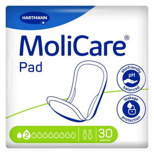 Absorbent incontinence pads 2 drops Molicare Pad, 30 pieces, Hartmann