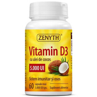 Vitamine D3 à l'huile de coco, 5000 UI, 60 gélules, Zenyth