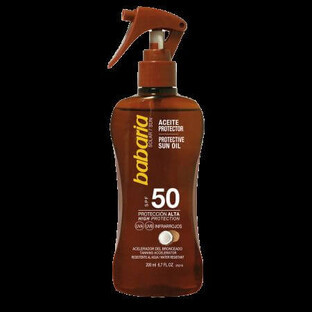 Sun protection spray oil with SPF50 and tan accelerator with coconut aroma, 200 ml, Babaria