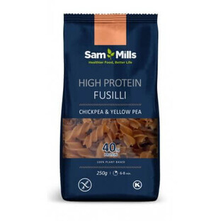 Pâtes Fusilli hyperprotéinées au poulet et aux pois jaunes hyperprotéinées, 250 g, Sam Mills