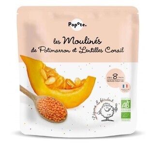Citrouille et lentilles rouges bio, 8 mois+, 180 g, Popote
